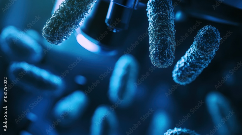 Poster microscopic view of bacteria under a microscope