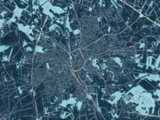 Painterly Style City Map of Rheine, Germany in a Blue Color Scheme.