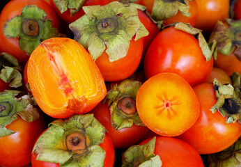 Ripe fresh persimmon fruits close-up.	