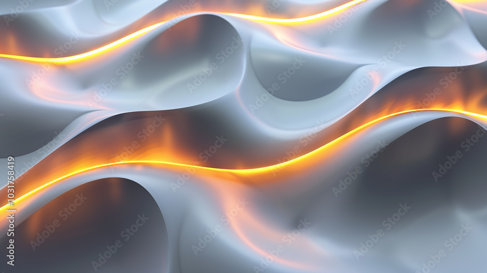 Poster abstract background 3d curved shapes with glowing edges on a matte surface.