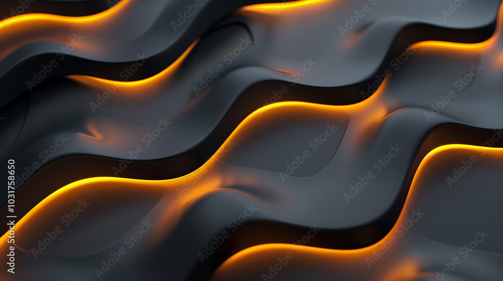 Poster abstract background 3d curved shapes with glowing edges on a matte surface.