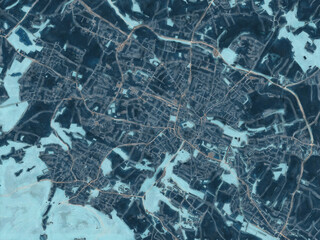 Painterly Style City Map of Detmold, Germany in a Blue Color Scheme.