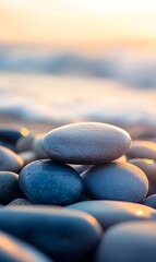 97. A peaceful beach scene with smooth stones