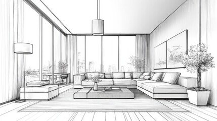 Modern Living Room Sketch