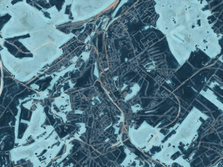 Painterly Style City Map of Stolberg, Germany in a Blue Color Scheme.