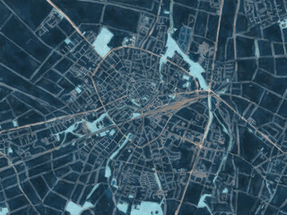 Painterly Style City Map of Euskirchen, Germany in a Blue Color Scheme.