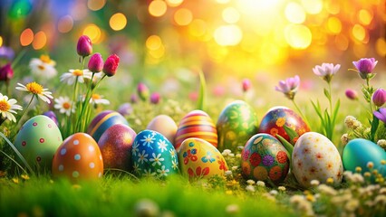 Vibrant Easter Eggs in a Soft Focus Background for Spring Celebrations