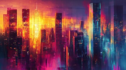 Fototapeta premium Futuristic Cityscape at Sunset