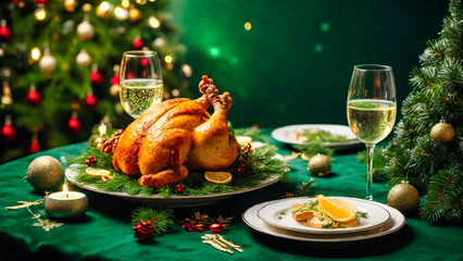 シャンパンとチキンのクリスマスディナー