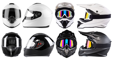 set collection of black and white motorcycle motocross  carbon integral crash and fullface helmet...