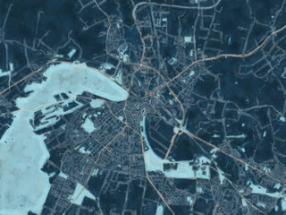 Painterly Style City Map of Kleve, Germany in a Blue Color Scheme.