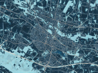 Painterly Style City Map of Ibbenburen, Germany in a Blue Color Scheme.