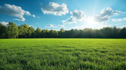 Obraz premium Lush Green Meadow Under Blue Sky