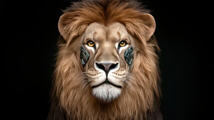 Naklejka premium Cybernetic Lion Portrait Futuristic Animal Illustration