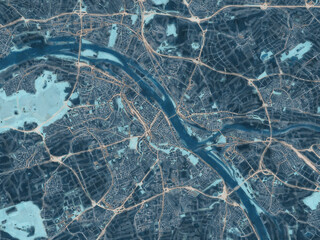 Painterly Style City Map of Mainz, Germany in a Blue Color Scheme.