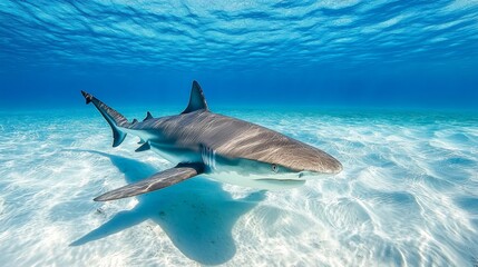 Naklejka premium Shark Swimming in Clear Ocean Water