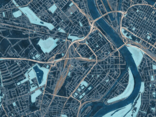 Painterly Style City Map of Ludwigshafen am Rhein, Germany in a Blue Color Scheme.