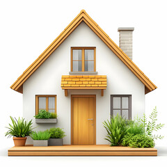 Small house with a wooden door and a porch.