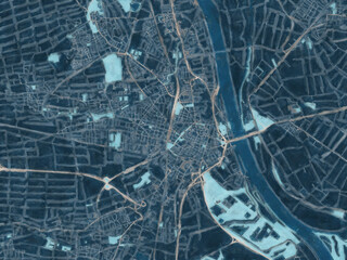 Painterly Style City Map of Worms, Germany in a Blue Color Scheme.