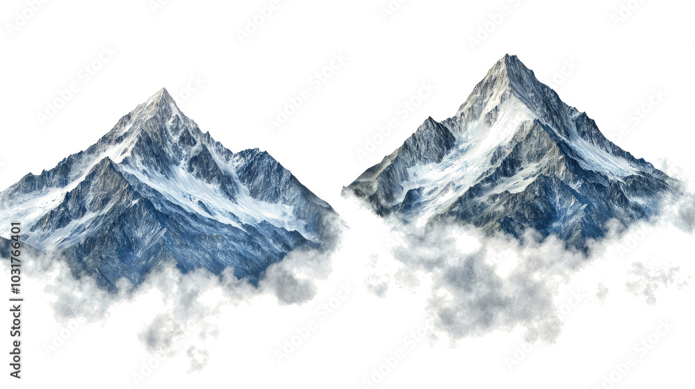 Poster cloudy mountain peaks set against a transparent background generative ai