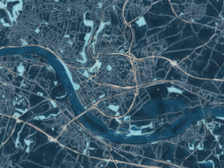 Painterly Style City Map of Neuwied, Germany in a Blue Color Scheme.