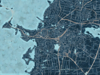 Painterly Style City Map of Neustadt an der Weinstrasse, Germany in a Blue Color Scheme.