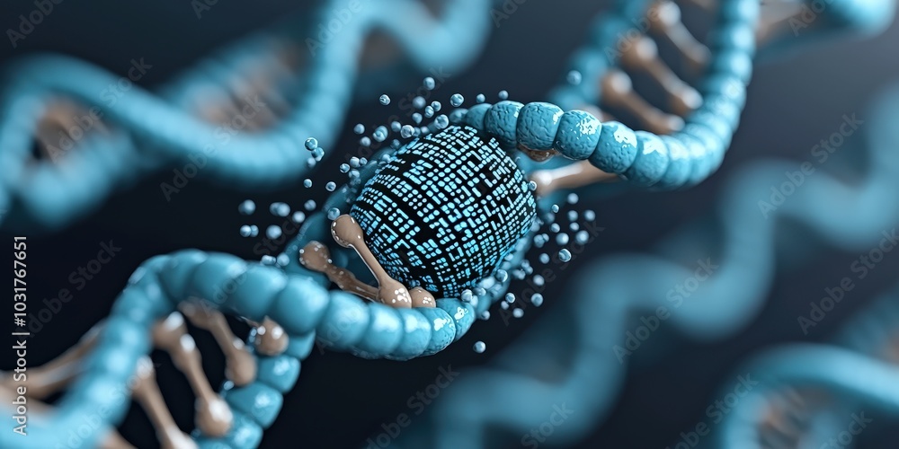 Aufkleber digital code embedded in dna helix bio technology genetic engineering science illustrat