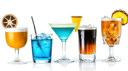 Vibrant Collection of Cocktails on a Transparent Background Generative AI