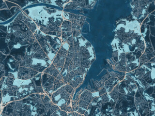 Painterly Style City Map of Kiel, Germany in a Blue Color Scheme.