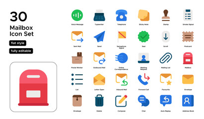 Mailbox Flat Icon Set: Letters, Postage, and Mailboxes Icons