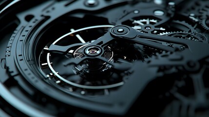 Intricate dismantled mechanical watch with detailed gears and springs on dark background, symbolizing precision and complexity in teardown analysis.