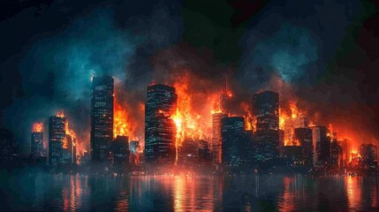 Fototapeta premium Burning City Skyline