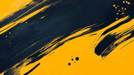 A dynamic abstract black and yellow background with brush strokes. AI generation.