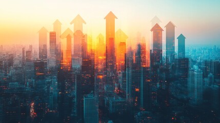 Fototapeta premium Dynamic Cityscape with Growth Arrows