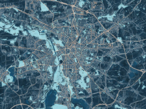 Painterly Style City Map of Leipzig, Germany in a Blue Color Scheme.