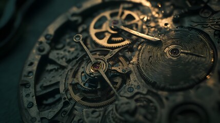 Intricate dismantled mechanical watch with detailed gears and springs on dark background, symbolizing precision and complexity in teardown analysis.