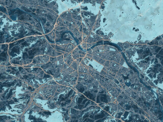 Painterly Style City Map of Dresden, Germany in a Blue Color Scheme.