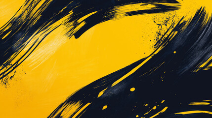 A dynamic abstract black and yellow background with brush strokes. AI generation.