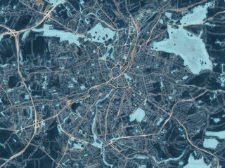 Painterly Style City Map of Chemnitz, Germany in a Blue Color Scheme.