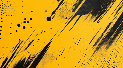 A dynamic abstract black and yellow background with brush strokes. AI generation.