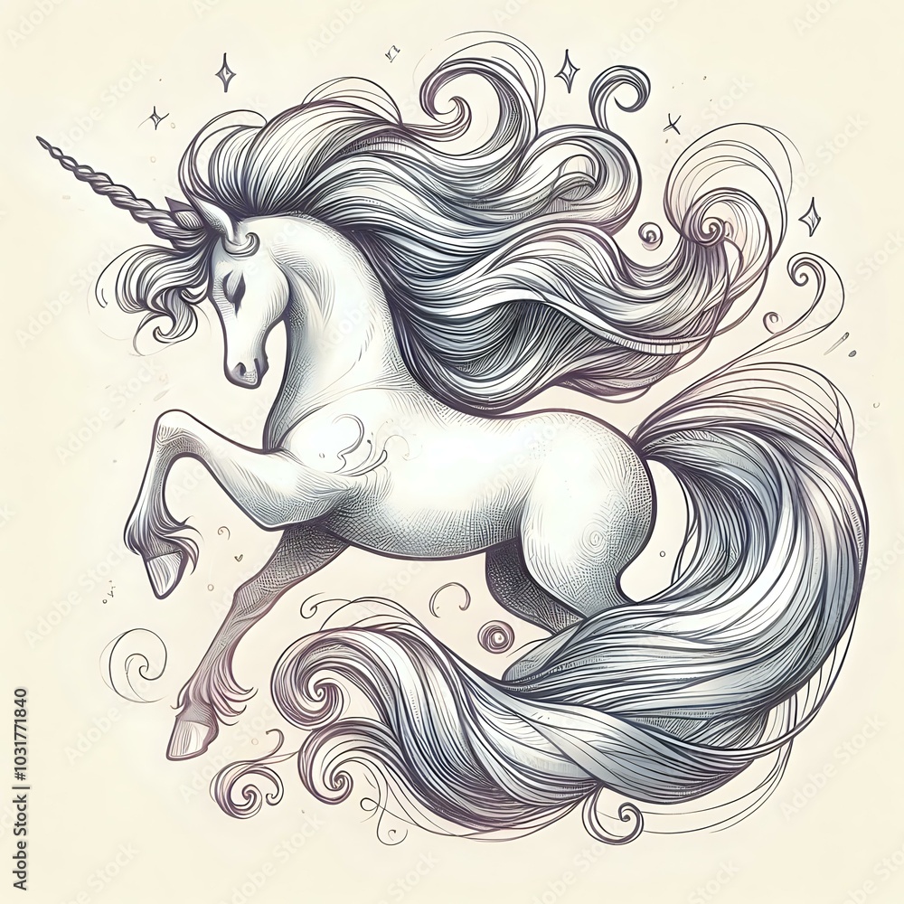 Wall mural Unicorn on a white background