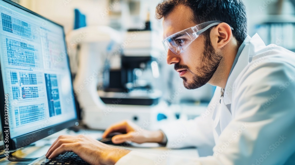 Poster Scientist Working on a Computer in a Lab