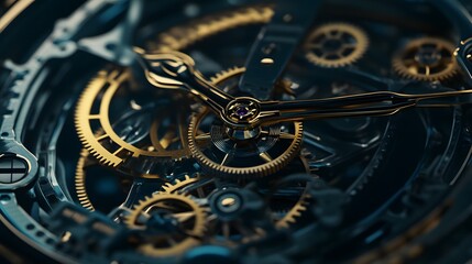Intricate dismantled mechanical watch with detailed gears and springs on dark background, symbolizing precision and complexity in teardown analysis.