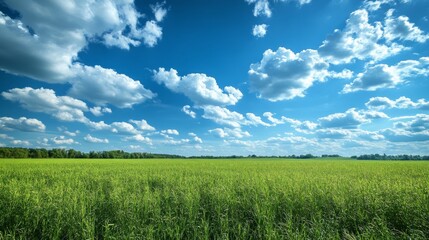 Obraz premium Expansive Green Field Under Blue Sky