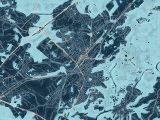 Painterly Style City Map of Homburg, Germany in a Blue Color Scheme.