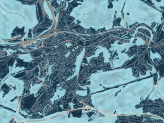 Painterly Style City Map of Neunkirchen, Germany in a Blue Color Scheme.