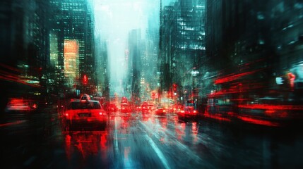 Red Neon Urban Rainy Night