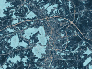 Painterly Style City Map of Gera, Germany in a Blue Color Scheme.