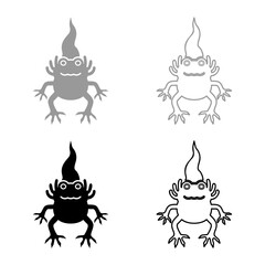 Axolotl ambystoma mexicanum front view set icon grey black color vector illustration image solid fill outline contour line thin flat style
