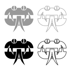 Head snake set icon grey black color vector illustration image solid fill outline contour line thin flat style